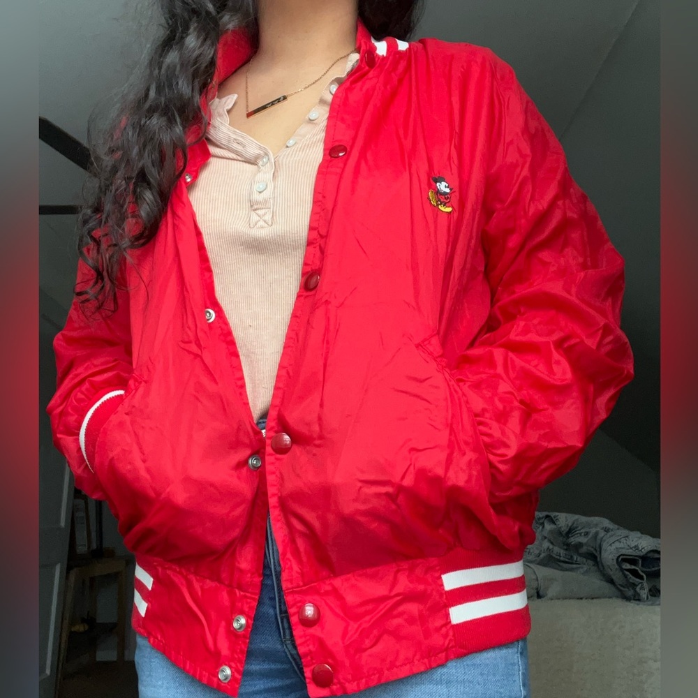 Vintage Walt Disney Character Fashion Red Bomber Mickey Mouse Jacket